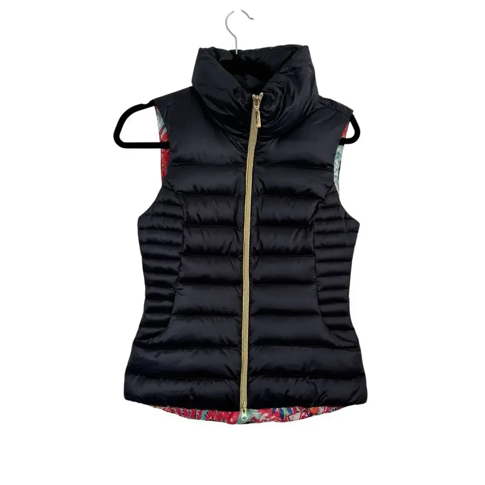 Lilly Pulitzer Allie Packable Quilted Down Puffer Vest Navy Blue Preppy Womens S
